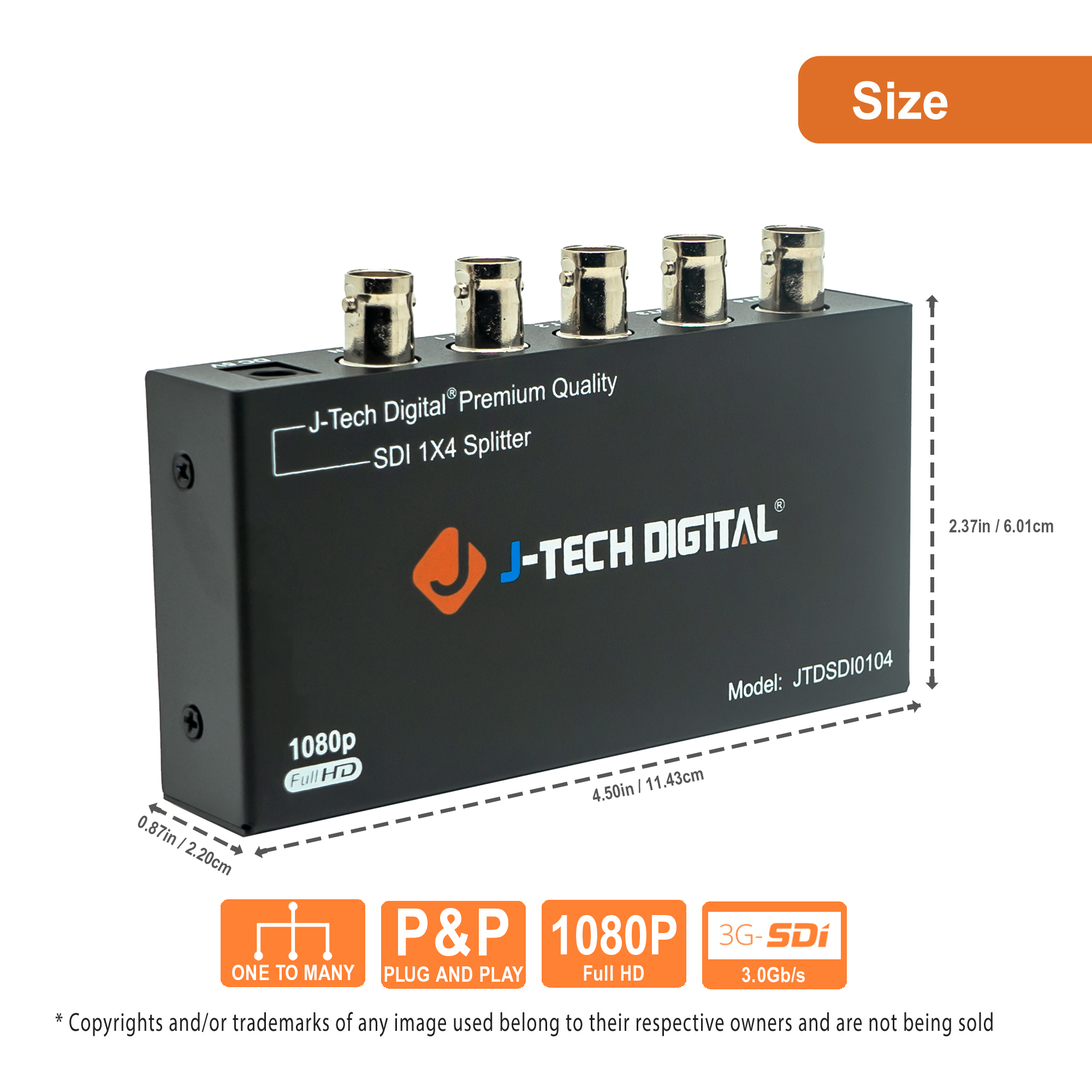 SDI Splitter 1x4 Supports SD-SDI, HD-SDI, 3G-SDI up to 1320 Ft