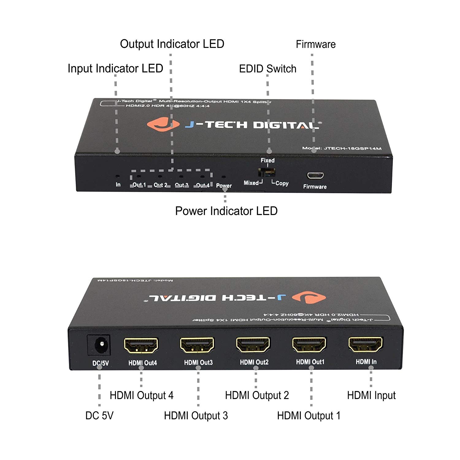 Blive ved Ved lov Seraph Scaler/Multi-Res Output 18G 1x4 HDMI 2.0 Splitter HDR10 - J-Tech Digital