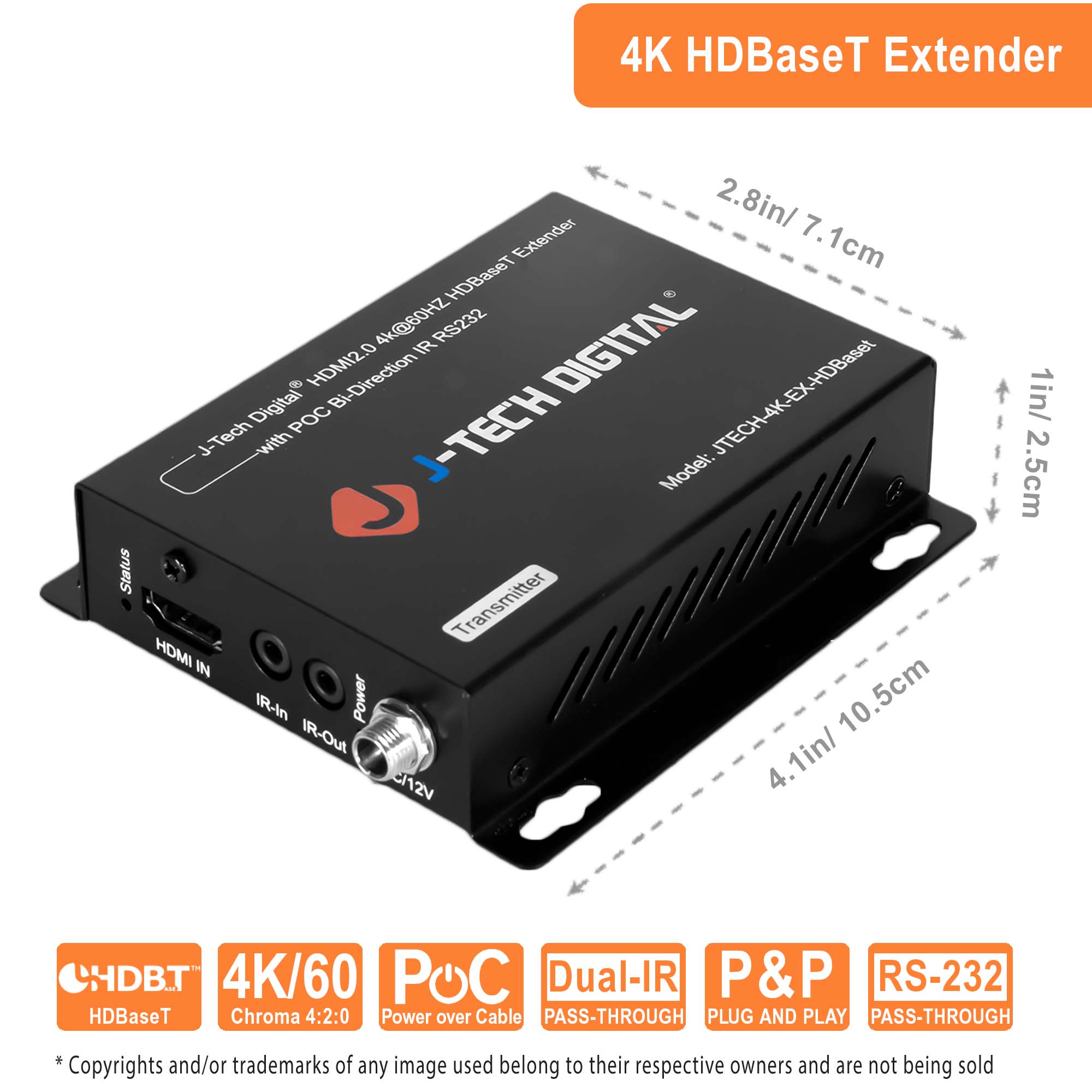J-Tech Digital HDBaseT 4K@60HZ 420 HDMI Extender Support HDCP2.2 RS232 
