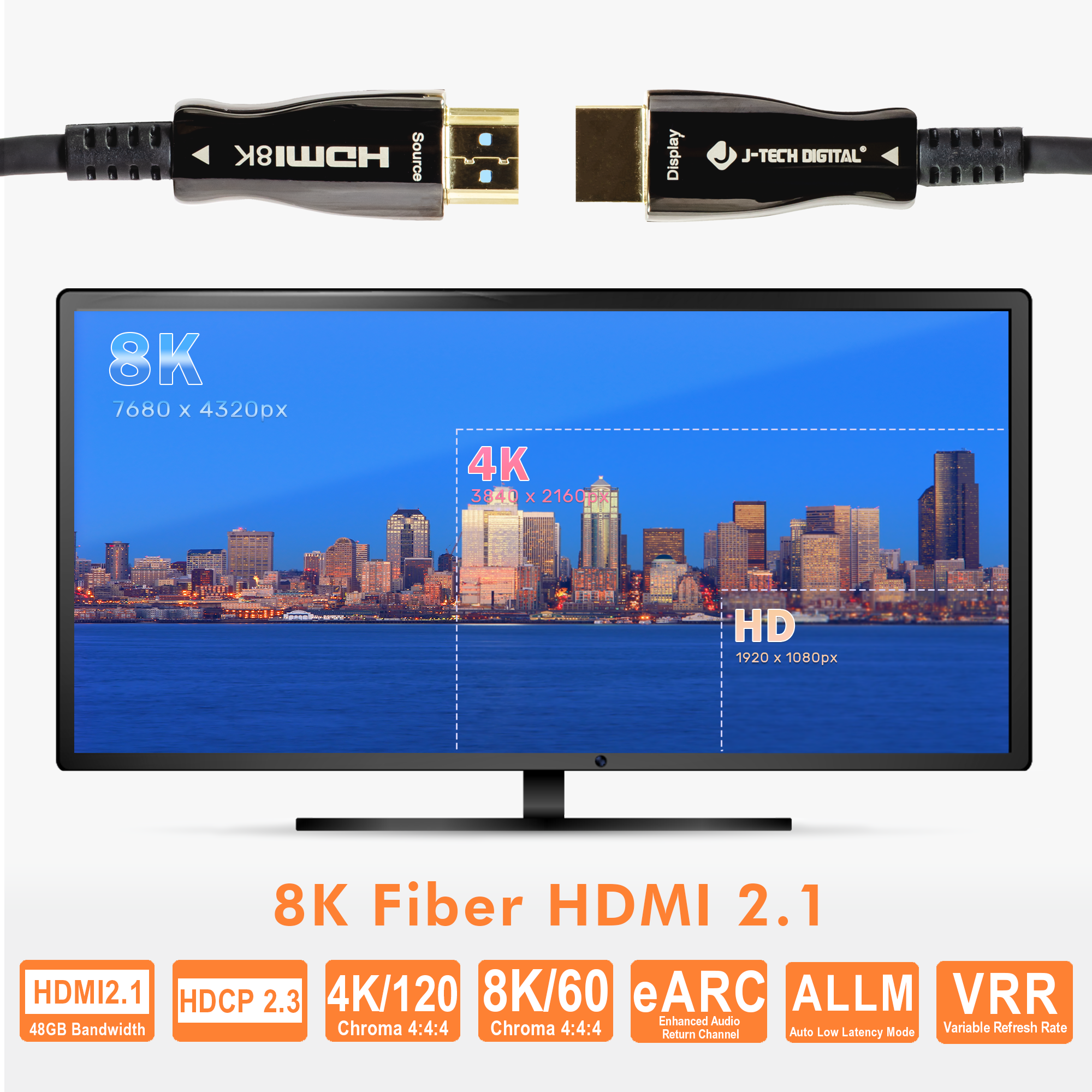 100ft. 8K Fiber Optic HDMI 2.1 Cable J-Tech Digital
